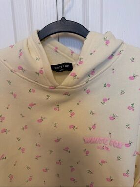 White Fox Boutique light yellow Hoodie with Pink Rose Print